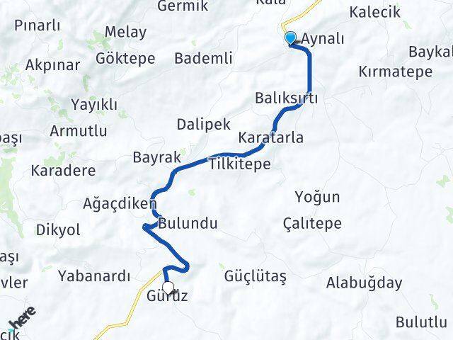 Petekkaya Gürüz Arası Kaç Km - Yol Tarifi