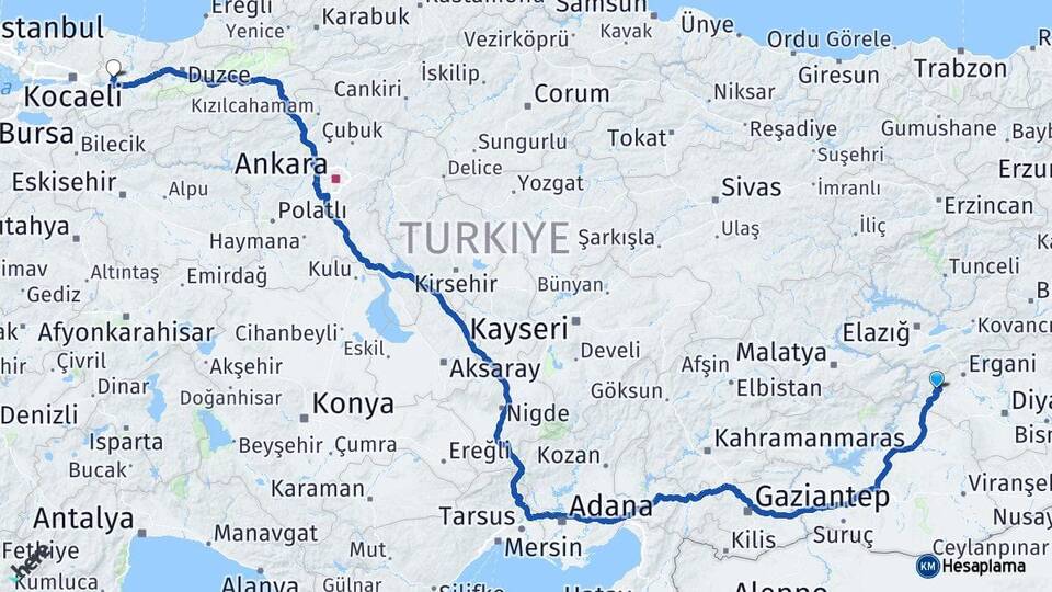 Diyarbakır Çermik Sakarya Arası Kaç Km - Yol Haritası