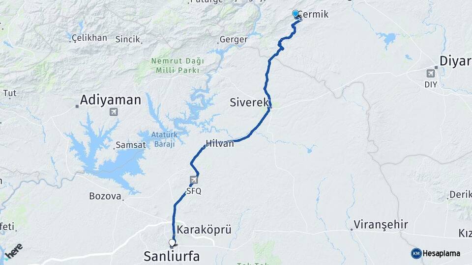 Diyarbakır Çermik Şanlıurfa Arası Kaç Km - Yol Haritası