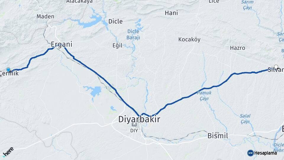 Diyarbakır Çermik Silvan Arası Kaç Km - Yol Haritası