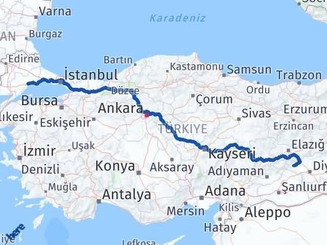Diyarbakır Çermik Tekirdağ Arası Kaç Km - Yol Haritası