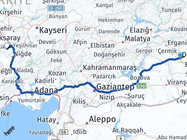 Diyarbakır Çiftlik Niğde Arası Kaç Km - Yol Haritası