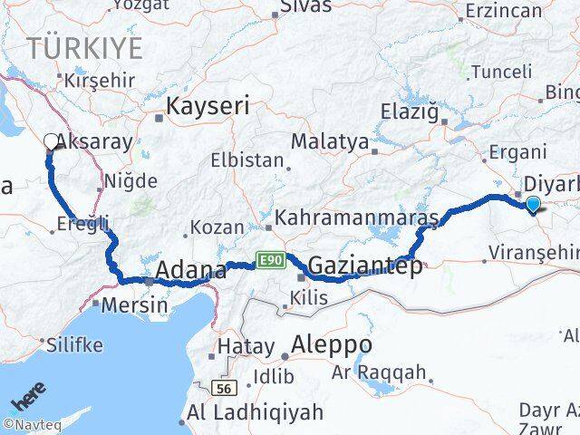 Diyarbakır Çınar Aksaray Arası Kaç Km - Yol Haritası
