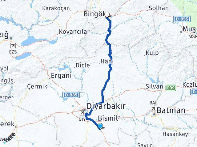 Diyarbakır Çınar Bingöl Arası Kaç Km - Yol Haritası