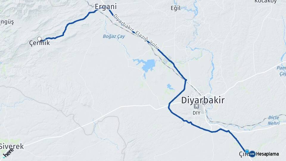 Diyarbakır Çınar Çermik Arası Kaç Km - Yol Haritası