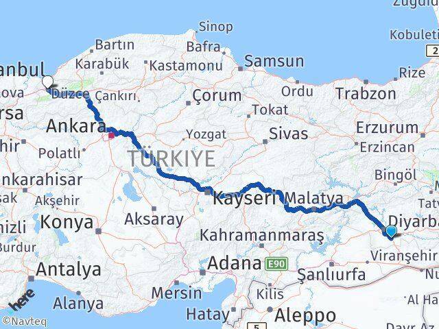 Diyarbakır Çınar Düzce Arası Kaç Km - Yol Haritası