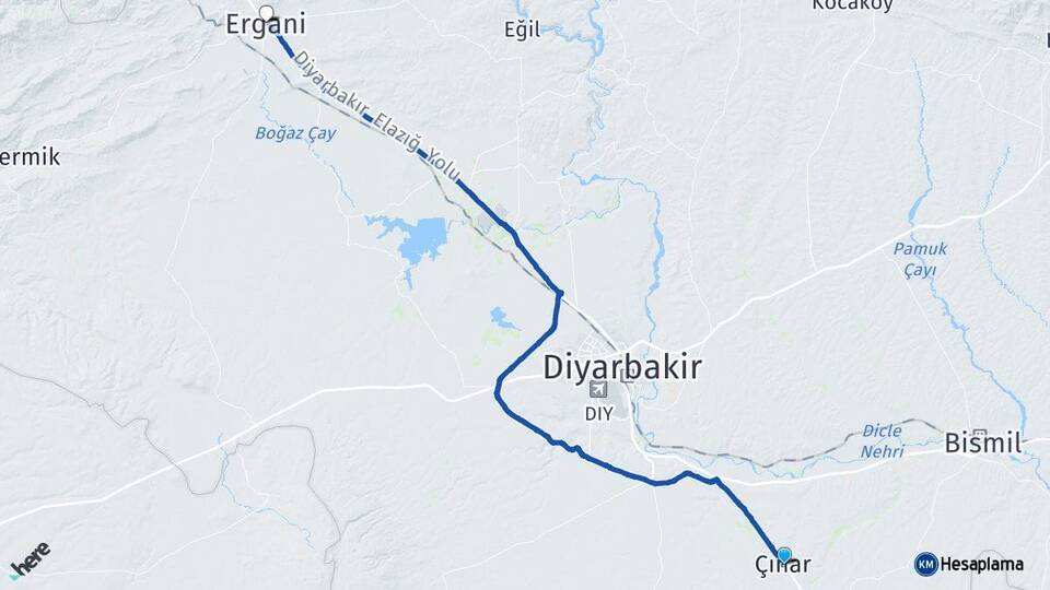 Diyarbakır Çınar Ergani Arası Kaç Km - Yol Haritası