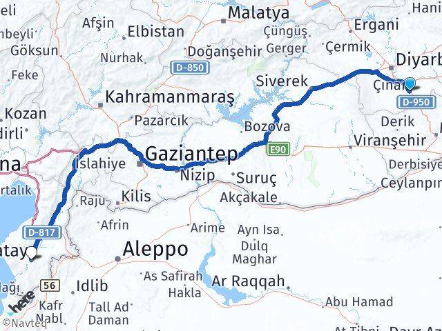 Diyarbakır Çınar Hatay Arası Kaç Km - Yol Haritası