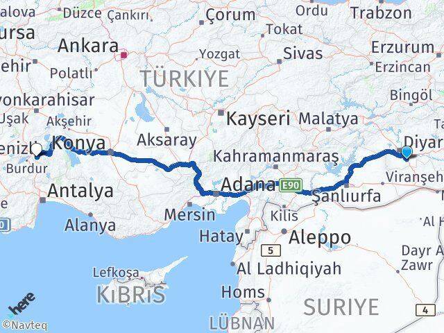 Diyarbakır Çınar Isparta Arası Kaç Km - Yol Haritası