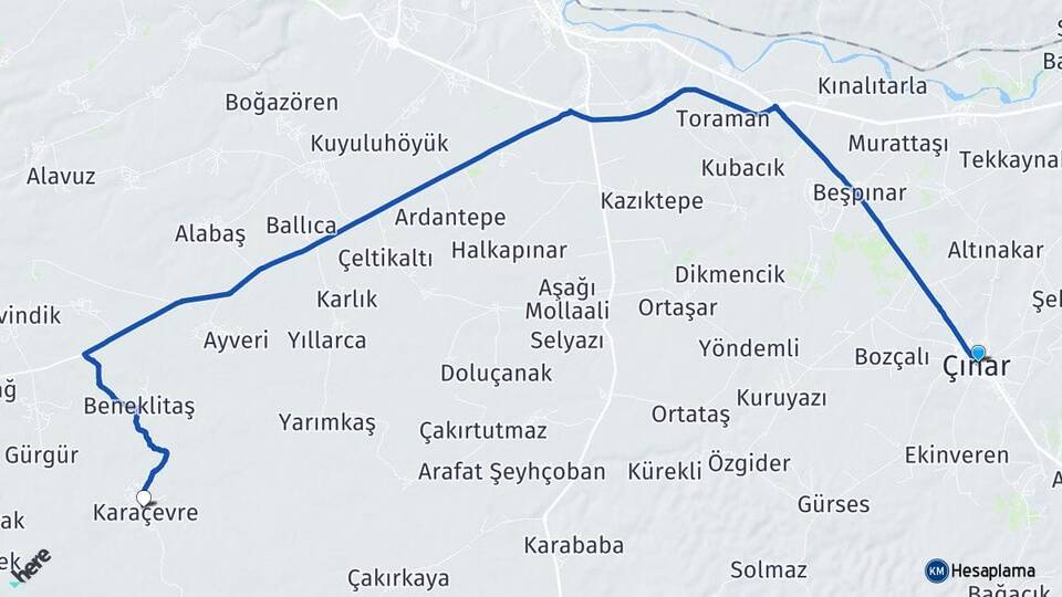 Diyarbakır Çınar Karaçevre Çınar Arası Kaç Km - Yol Haritası