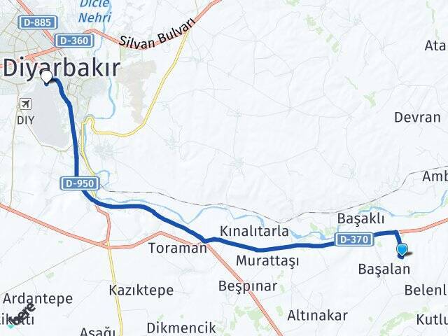 Karalar Diyarbakır Havalimanı Arası Kaç Km - Yol Tarifi