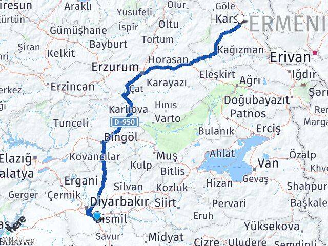 Diyarbakır Çınar Kars Arası Kaç Km - Yol Haritası