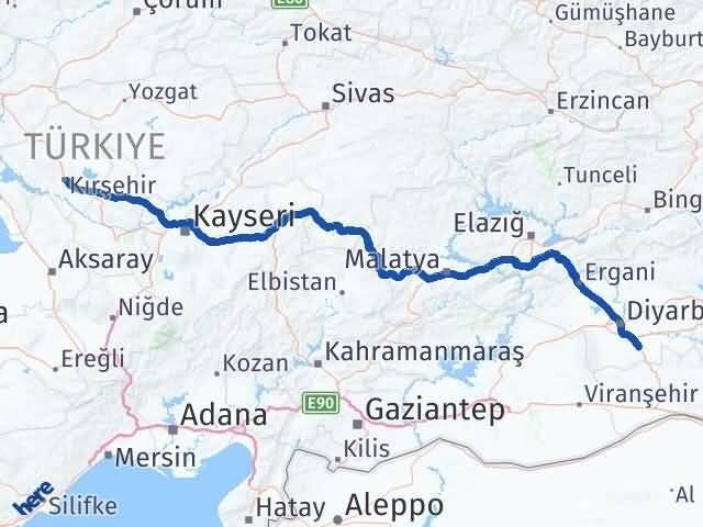 Diyarbakır Çınar Kırşehir Arası Kaç Km - Yol Haritası