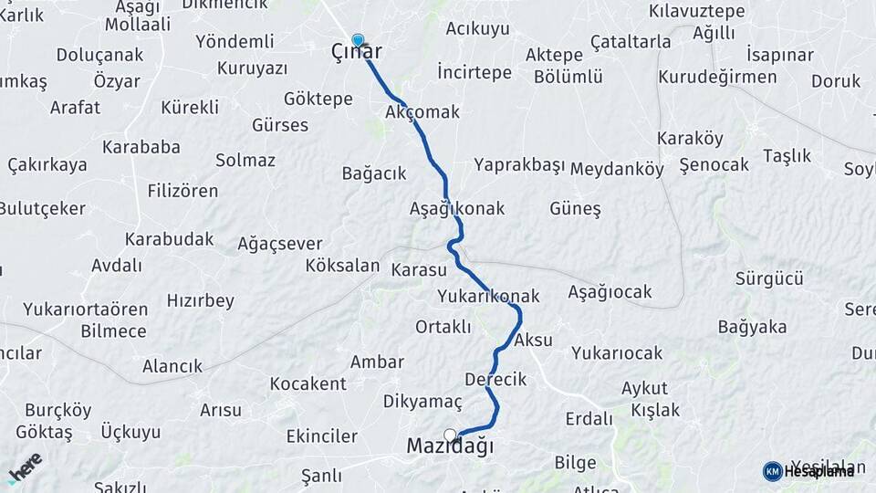 Diyarbakır Çınar Mazıdağı Mardin Arası Kaç Km - Yol Haritası