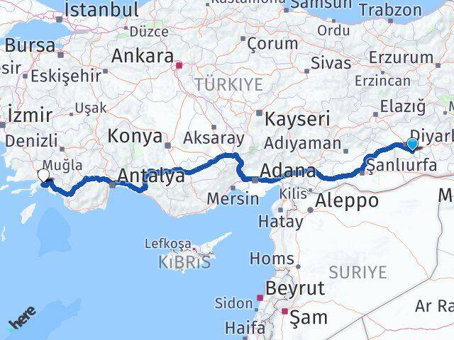 Diyarbakır Çınar Muğla Arası Kaç Km - Yol Haritası