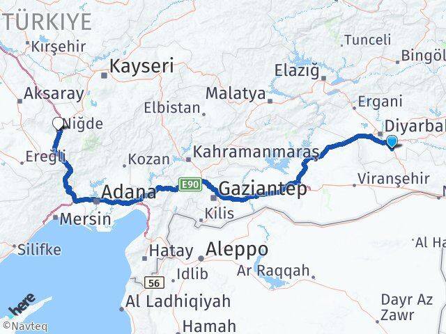 Diyarbakır Çınar Niğde Arası Kaç Km - Yol Haritası