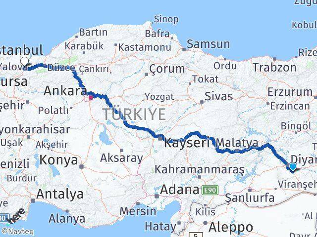 Diyarbakır Çınar Sakarya Arası Kaç Km - Yol Haritası