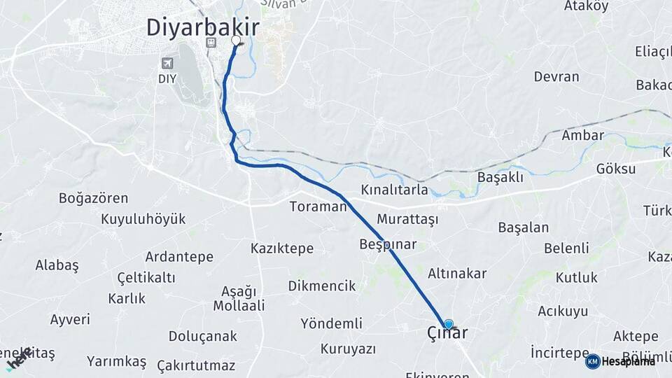 Diyarbakır Çınar Sur Arası Kaç Km - Yol Haritası