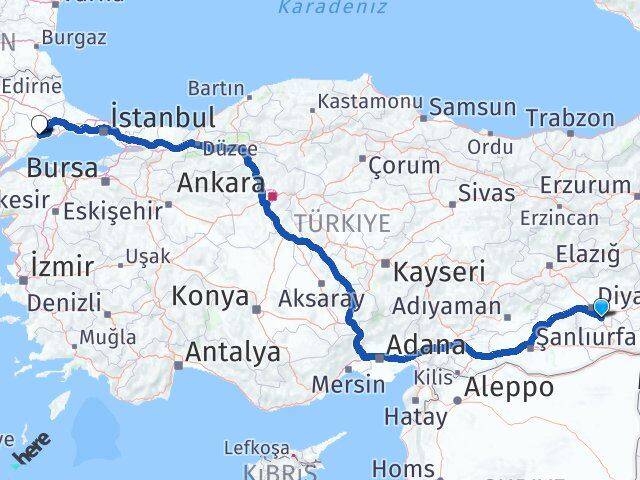 Diyarbakır Çınar Tekirdağ Arası Kaç Km - Yol Haritası
