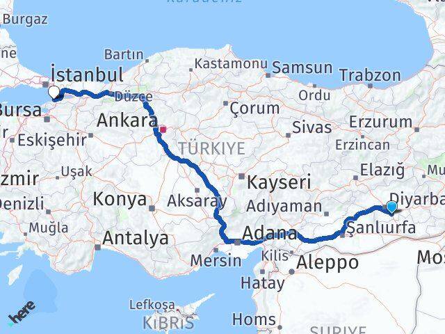Diyarbakır Çınar Yalova Arası Kaç Km - Yol Haritası