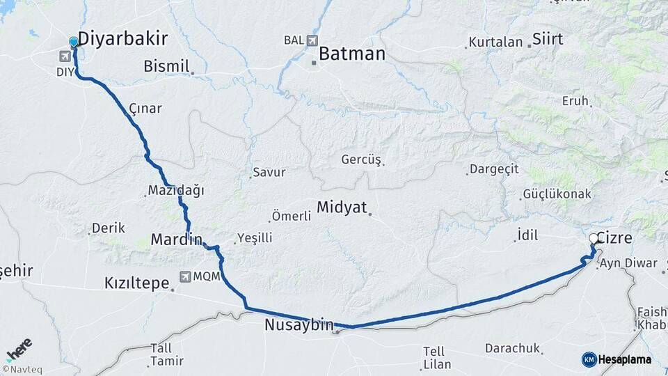 Diyarbakır Cizre Şırnak Arası Kaç Km - Yol Haritası