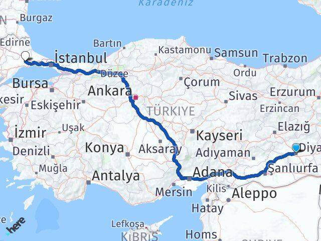 Diyarbakır Çorlu Tekirdağ Arası Kaç Km - Yol Haritası