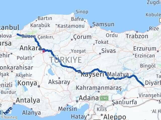 Diyarbakır Cumayeri Düzce Arası Kaç Km - Yol Haritası