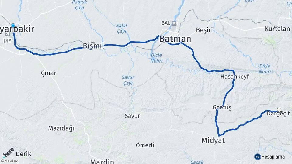 Diyarbakır Dargeçit Mardin Arası Kaç Km - Yol Haritası