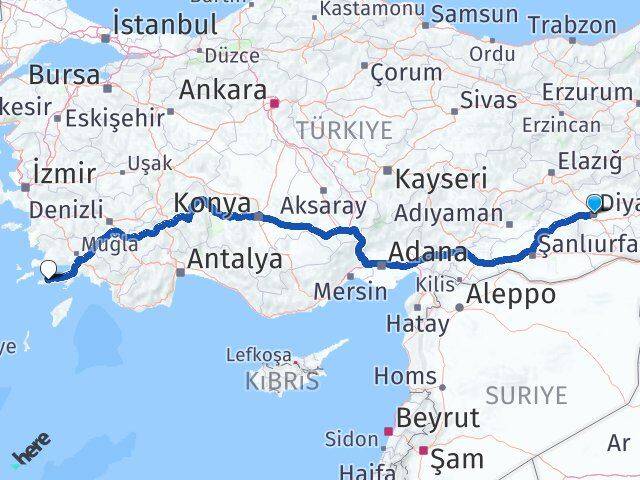 Diyarbakır Datça Muğla Arası Kaç Km - Yol Haritası