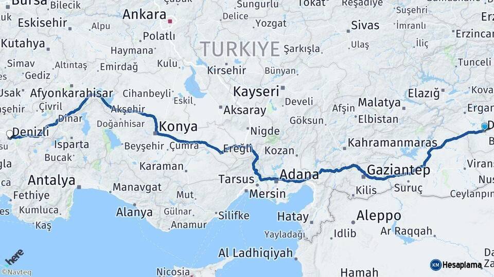 Diyarbakır Denizli Arası Kaç Km - Yol Haritası