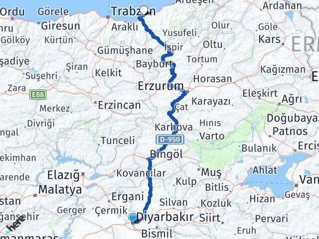Diyarbakır Derepazarı Rize Arası Kaç Km - Yol Haritası