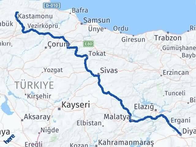Diyarbakır Devrekani Kastamonu Arası Kaç Km - Yol Haritası