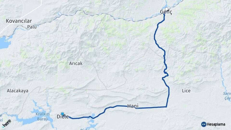 Diyarbakır Dicle Genç Bingöl Arası Kaç Km - Yol Haritası