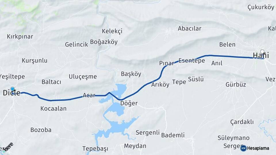 Diyarbakır Dicle Hani Arası Kaç Km - Yol Haritası