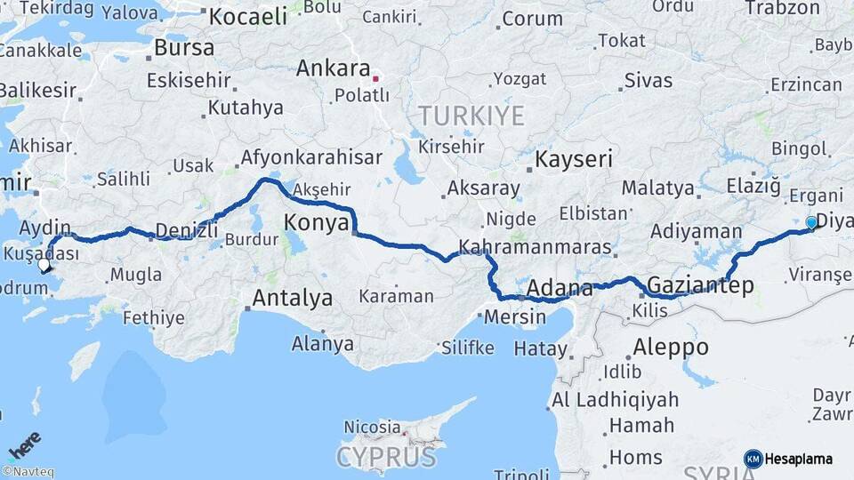 Diyarbakır Didim Aydın Arası Kaç Km - Yol Haritası