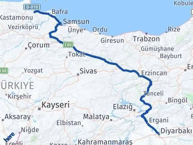 Diyarbakır Dikmen Sinop Arası Kaç Km - Yol Haritası