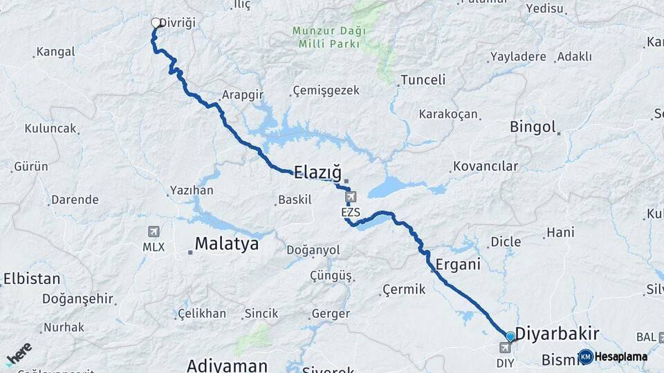 Diyarbakır Divriği Sivas Arası Kaç Km - Yol Haritası