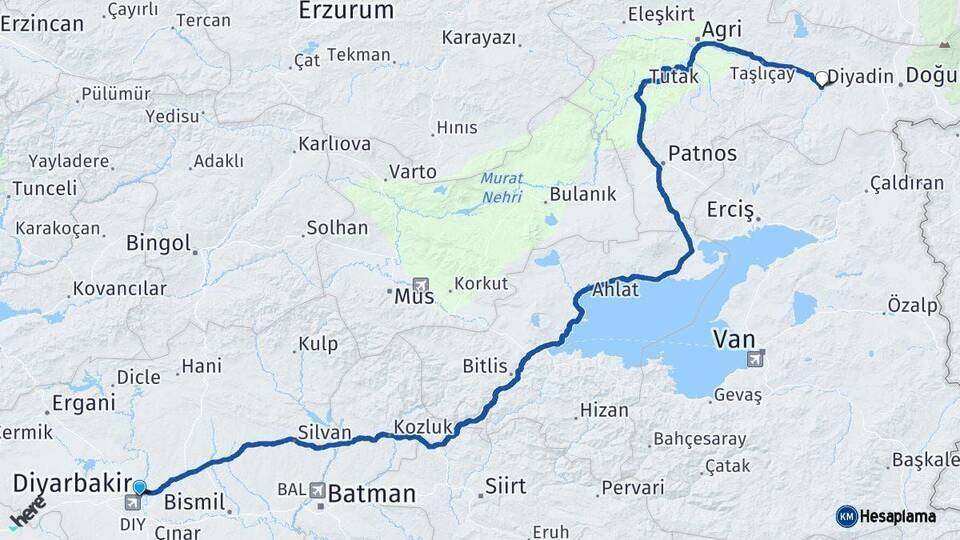 Diyarbakır Diyadin Ağrı Arası Kaç Km - Yol Haritası