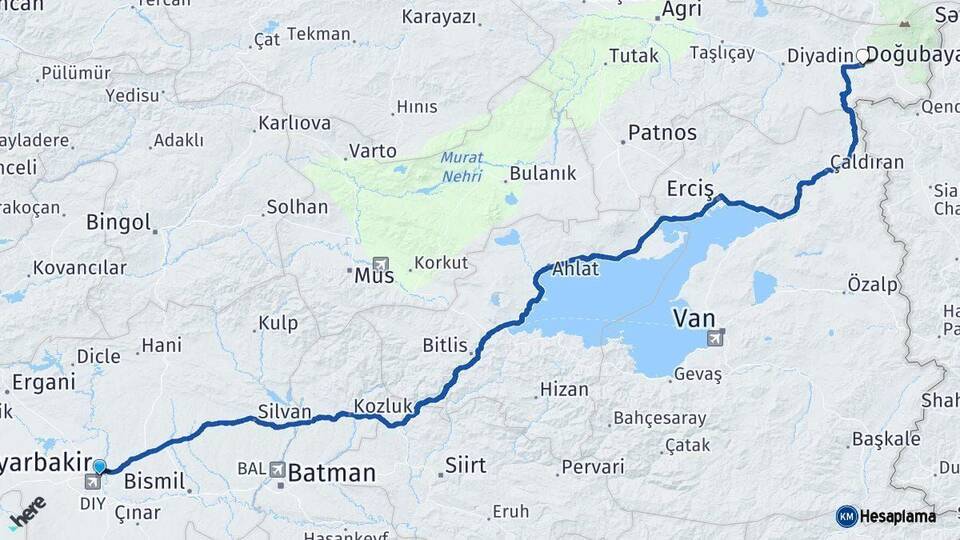 Diyarbakır Doğubayazıt Ağrı Arası Kaç Km - Yol Haritası