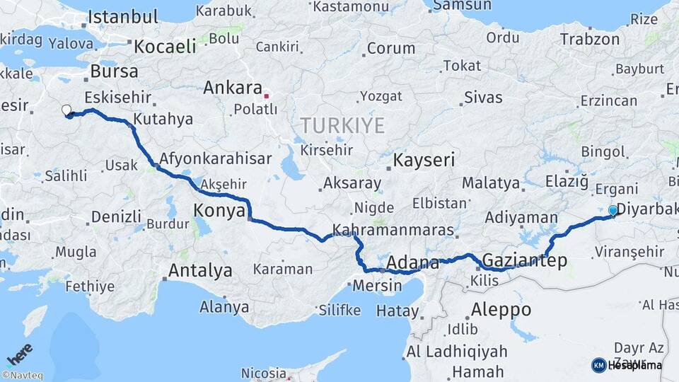 Diyarbakır Dursunbey Balıkesir Arası Kaç Km - Yol Haritası