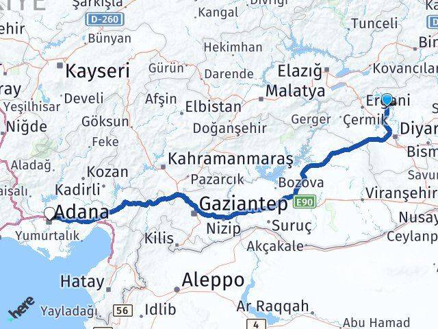 Diyarbakır Eğil Adana Arası Kaç Km - Yol Haritası