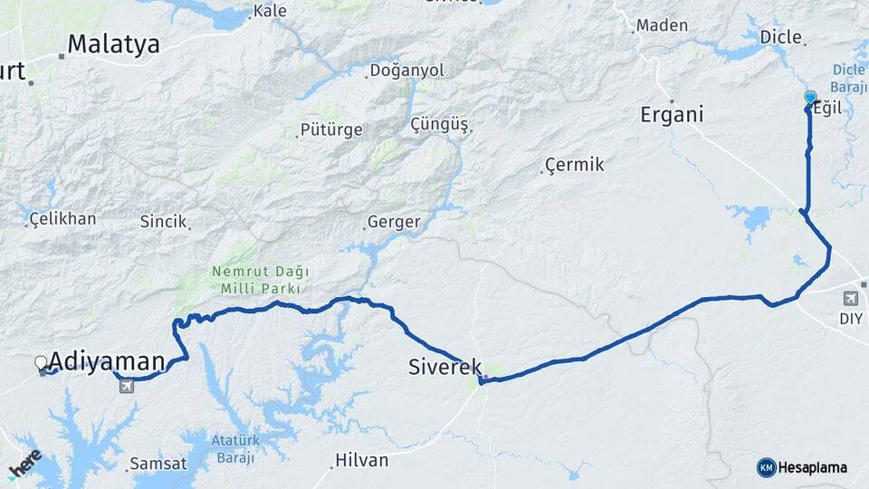 Diyarbakır Eğil Adıyaman Arası Kaç Km - Yol Haritası