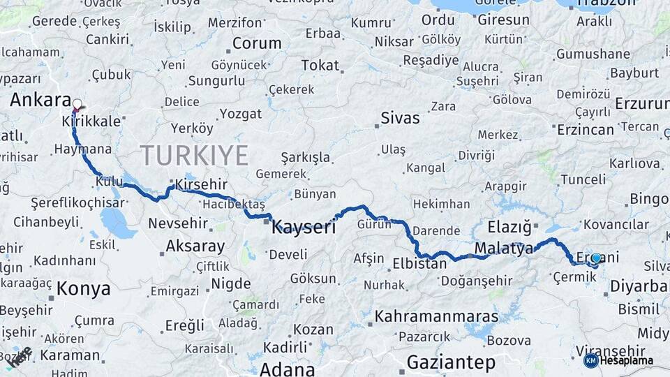 Diyarbakır Eğil Ankara Arası Kaç Km - Yol Haritası