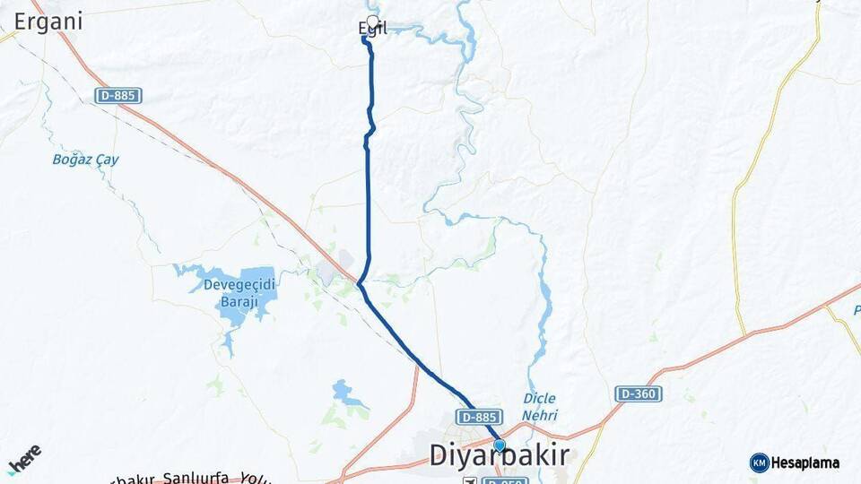 Diyarbakır Eğil Arası Kaç Km - Yol Haritası