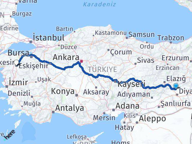 Diyarbakır Eğil Balıkesir Arası Kaç Km - Yol Haritası