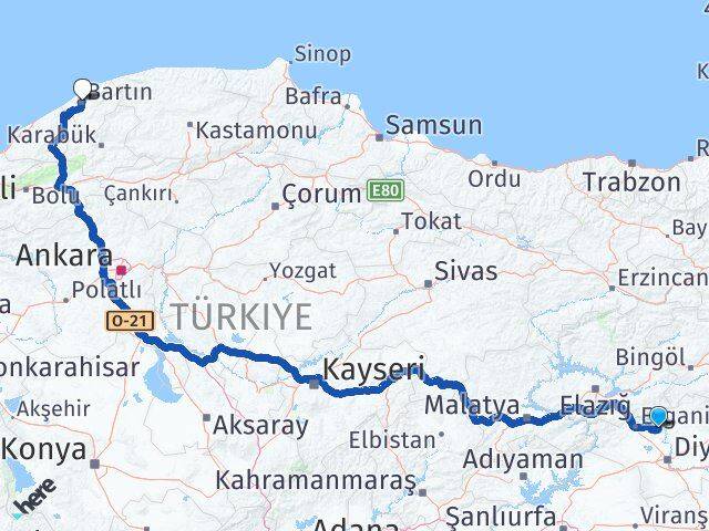 Diyarbakır Eğil Bartın Arası Kaç Km - Yol Haritası