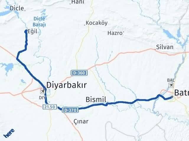 Diyarbakır Eğil Batman Arası Kaç Km - Yol Haritası