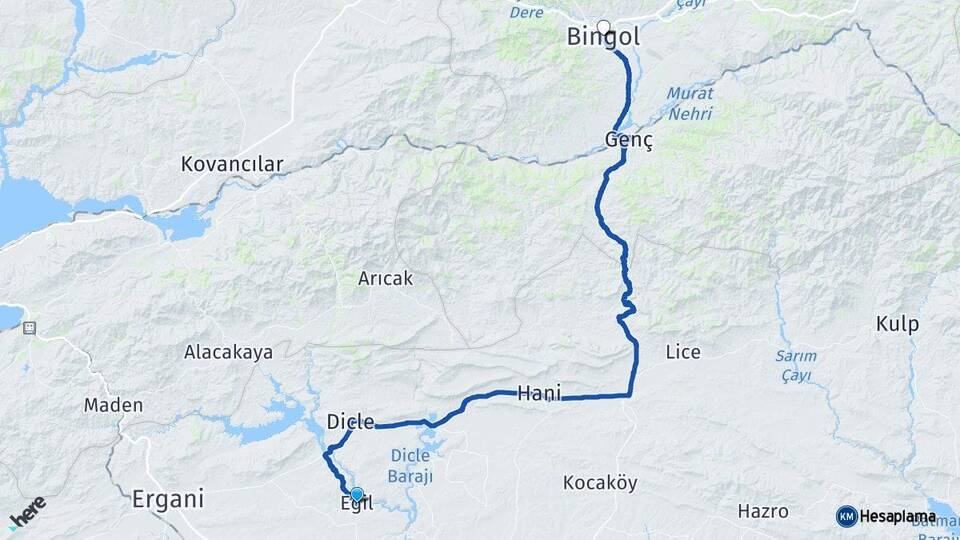 Diyarbakır Eğil Bingöl Arası Kaç Km - Yol Haritası