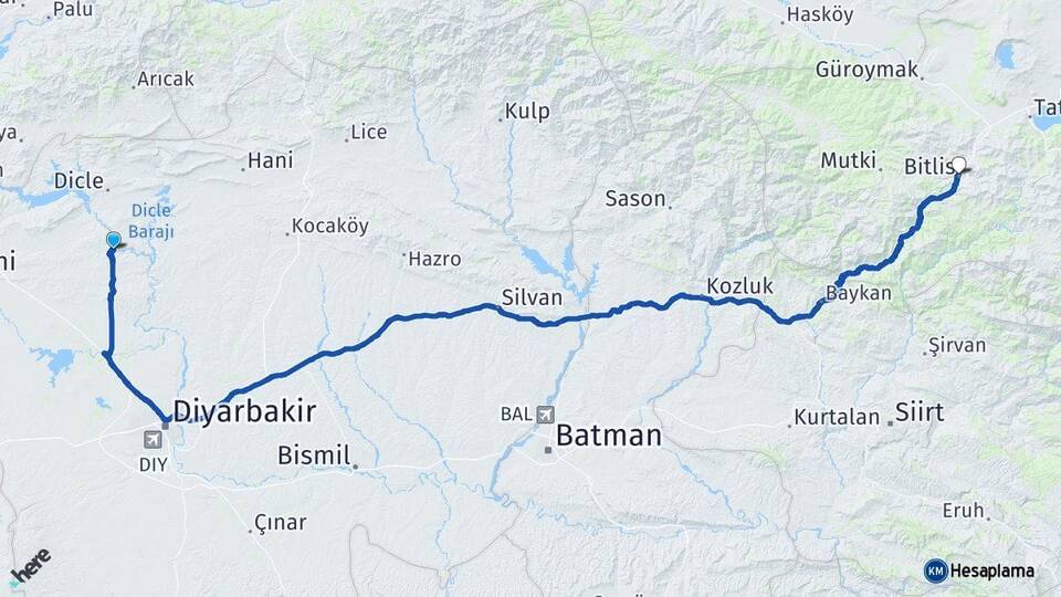 Diyarbakır Eğil Bitlis Arası Kaç Km - Yol Haritası