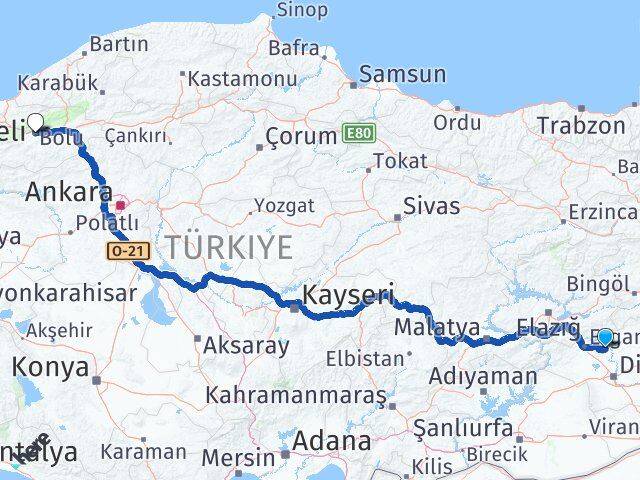 Diyarbakır Eğil Bolu Arası Kaç Km - Yol Haritası